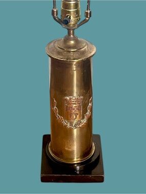 WWI Trench Art Antique Brass Lamp Reims France Soldier Artillery Shell Casing